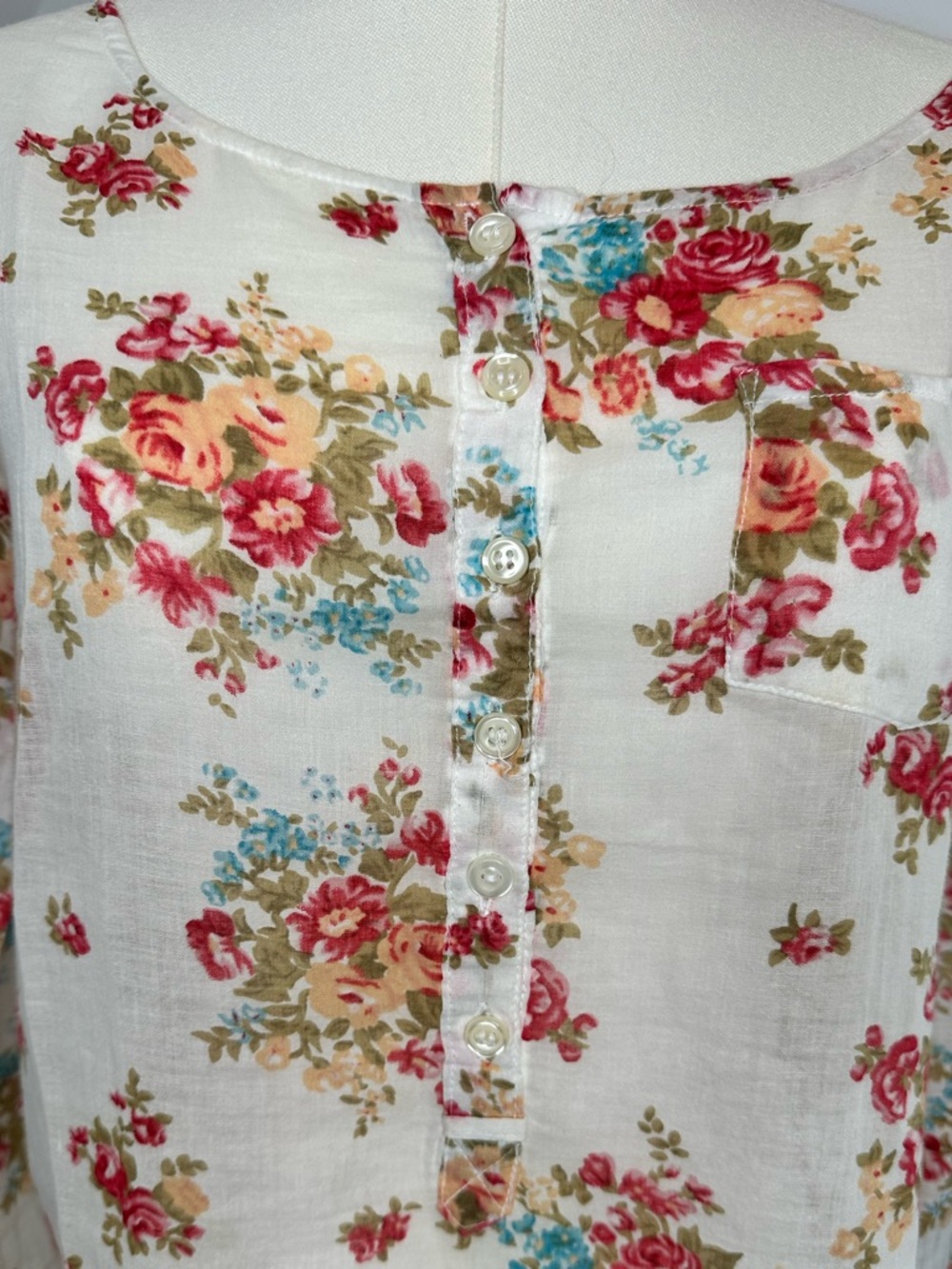 POU DOU DOU Floral Henley Tunic Blouse - Cotton - Size M